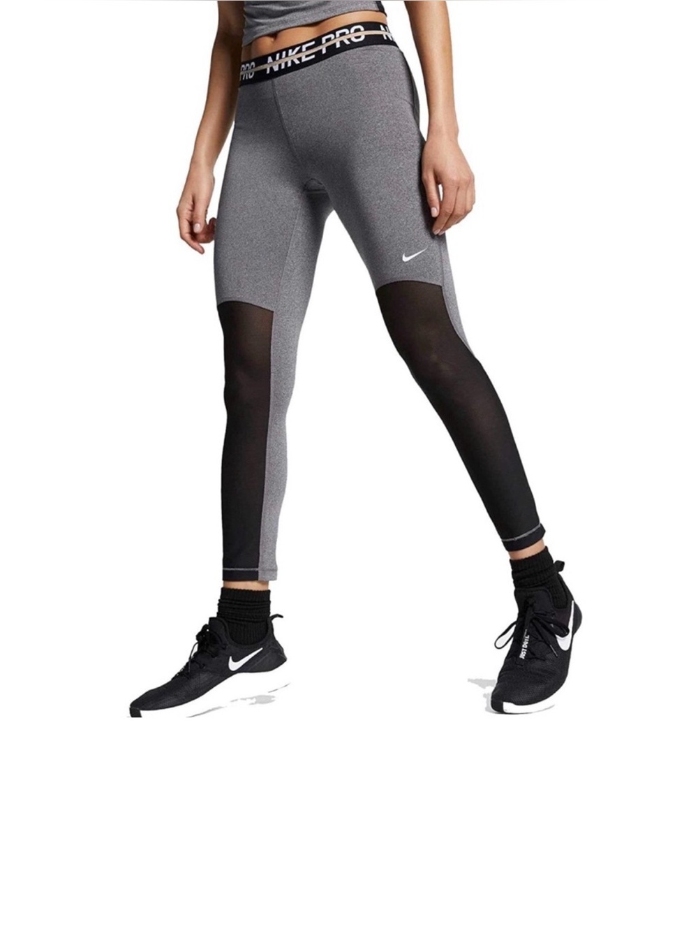 NWT NIKE PRO Tight Fit 7/8 Length Mesh Panel Training Legging in Grey Size Large